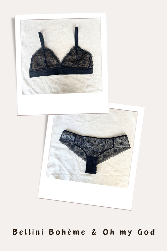 Mini Dressing Bellini Bohème X Oh My God - Noir – Dentelle recyclée et coton bio
